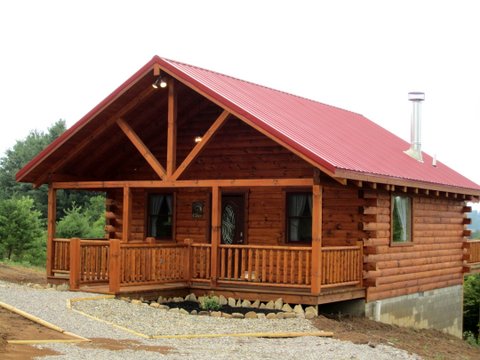 cabin with red roof