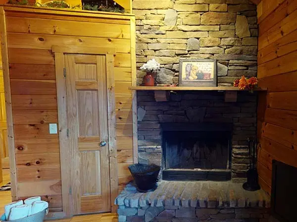 Fireplace with stone surround