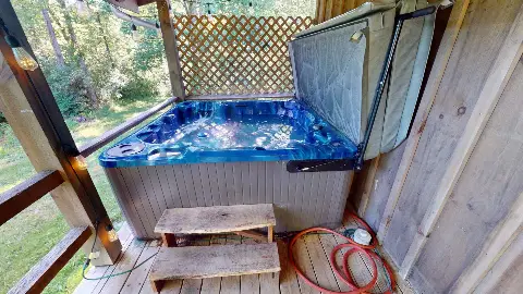 Hot tub on the covered back deck